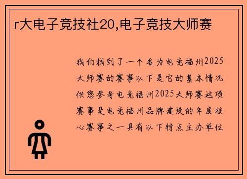 r大电子竞技社20,电子竞技大师赛